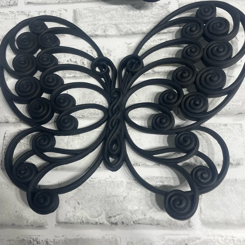 Vintage 1970's Burwood Products Butterfly Wall Decor Set of 2 Black. Resin. MCM.